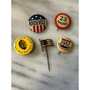 Vintage Political Campaign Stick Pins Lot Roosevelt McCarthy USO Flag